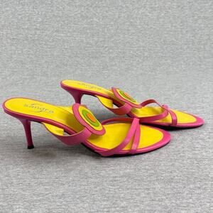 Sandra Heels Womens 7M Pink Yellow Leather Slide On Sandals Party Festive Formal